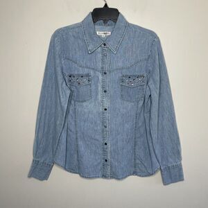 WILLIAM RAST x Target Womens Denim Western Snap-Front Top EUC Metal Studs XL